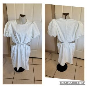 Med Blue B Enchanted White Rhinestone Waist Rim Cut Out short sleeve Mini Dress